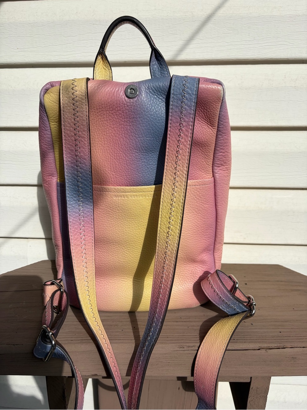 Aimee Kestenberg Pastel Gradient Leather Backpack - Pink Yellow Blue - Picture 11 of 11